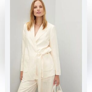 Scotch & Soda Linen Blend Wrap Blazer Off-White